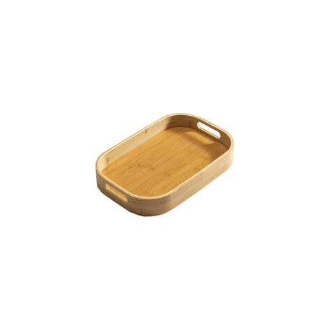 Plateau de service en bambou massif, petit format, forme rectangulaire, usage décoratif (1/4)