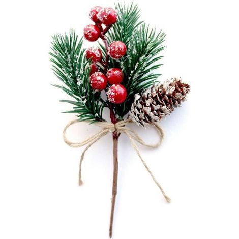 Brindille De Pin Artificielle - Branche De Baies De Houx Rouge - Décoration De Noël Persistante - 8 Pièces - 18 Cm De Hauteur (1/4)