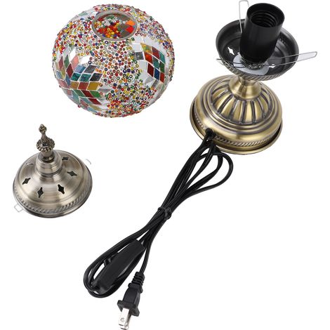 Ortviai Lampe de Table en Verre Mosaïque avec Base en Bronze Vieilli – Abat-jour Coloré Artisanal Marrakech (1/5)
