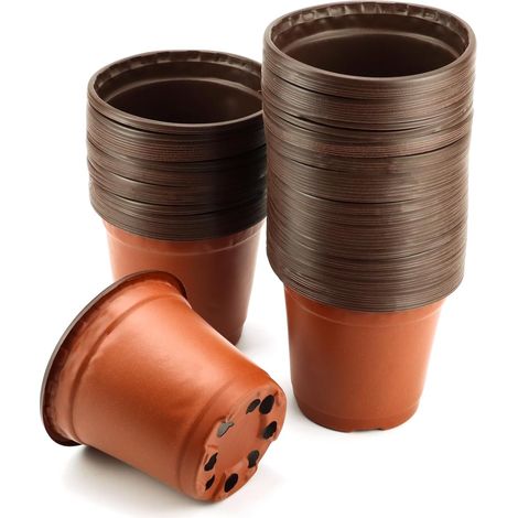 Lot de 100 Pots de Plantes en Plastique avec Trous de Drainage - Ø 10 cm - Pot de Semis Conteneur Repiquage (1/5)