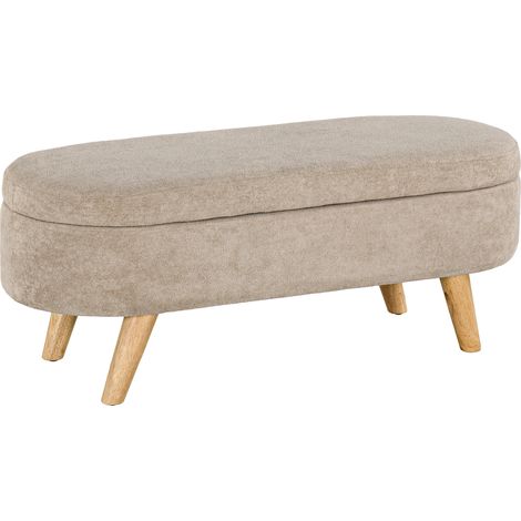 Panca Fondo Letto Imbottita con Spazio Portaoggetti a Scomparsa, in Legno e Poliestere, 110x40x43 cm, Beige