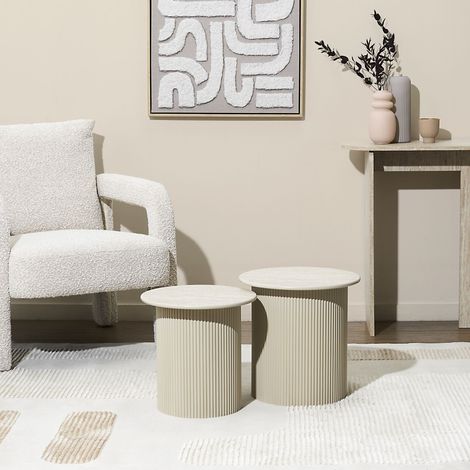 Table D'appoint - Home Deco Factory - Terra Nova - Gigogne - Blanc Et Beige
