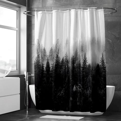 Rideau de douche paysage brume en encre, imperméable salle de bain, 90x180 cm
