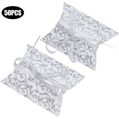 Boîtes Cadeaux En Papier Motif Floral Argenté Avec Ruban Pour Mariage Anniversaire Fête - Lot De 50 (1/5)