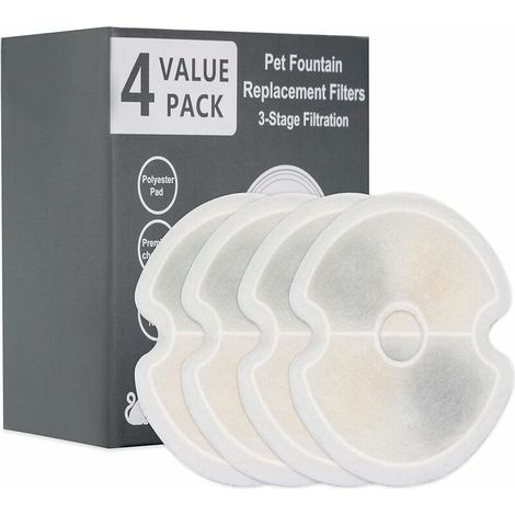 Lot de 4 filtres de rechange pour fontaine à eau pour animaux, filtration en 3 étapes, 10 cm, compatibles avec les fontaines à eau pour chats en acier inoxydable de 2,5 l et les fontaines à eau pour c (1/5)