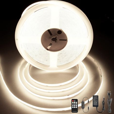 10m Neutral White LED Strip, 384 LEDs/m, 24V, 4000K Flexible LED Strip with Remote Control and Power Supply, CRI92, 8mm Width, Cuttable COB LED Strip for Decoration (1/5)