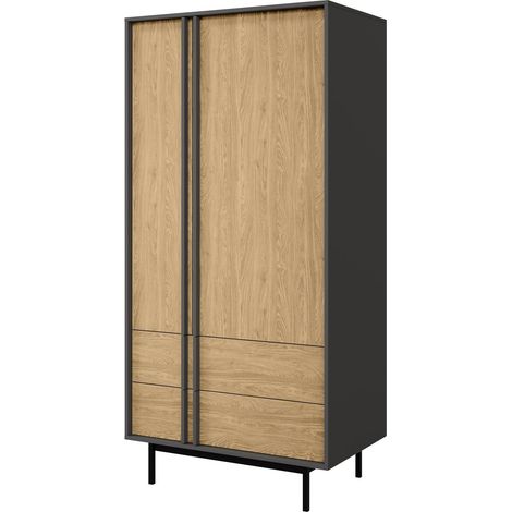 Armario Levali 100, Roble, 195x93x60cm, Puertas de armario: Con bisagras, Número de estantes: 0 (1/5)