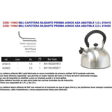 ibili cafetera silbante prisma a-inox asa abatible 2,5 l 610425