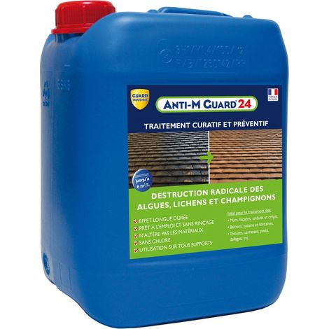 Guard Industrie – Anti-mousse curatif et préventif 5L – Élimine lichens, algues et dépôts verts – Prêt à l'emploi pour murs, toitures et sols (1/4)