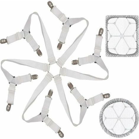 Tendeur Drap Housse Lit Drap Réglable Attache Drap Housse élastique 3 Voies 6 Ctés Feuilles De Literie Bretelles Drap De Lit Attaches Pour Draps De Lit Coussin De Canapé Matelas Blanc (1/4)