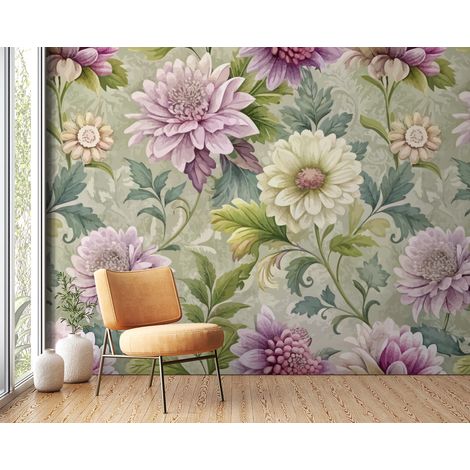 Papier peint fleuri - tapisserie pivoines lilas - 150 x 250 cm (1/2)