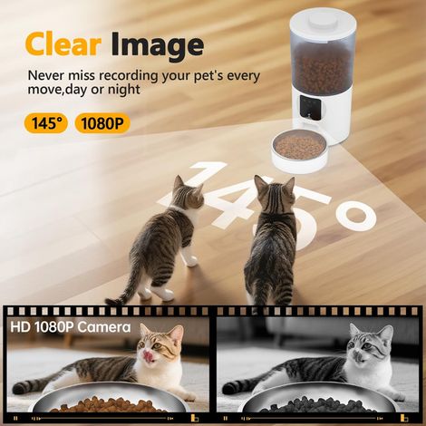 Distributeur de croquettes connecté et fontaine à eau pour chat, gamelle automatique avec caméra HD 1080P, réservoir 5L et capteur de mouvement pour animaux