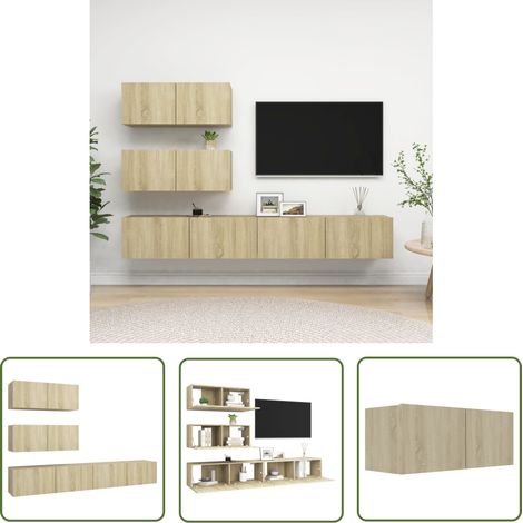 The Living Store Ensemble de meuble TV 4 pcs Chêne sonoma Bois d'ingénierie - Meubles Tv - Meuble Tv Suspendu - Meuble Hifi - Rangement Salon - Mobilier Salon (1/5)