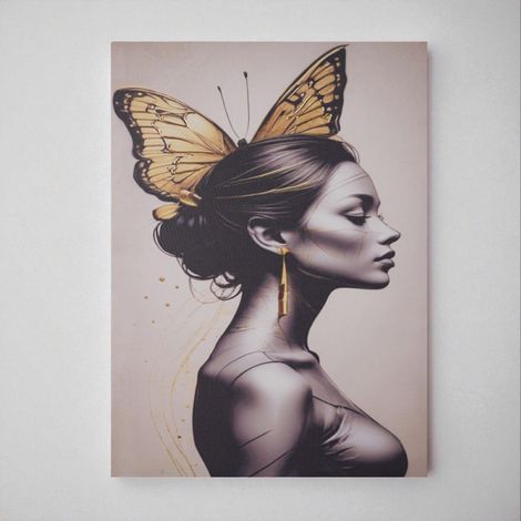 Quadro su tela 60x90 cm donna farfalla moderno verticale (1/5)