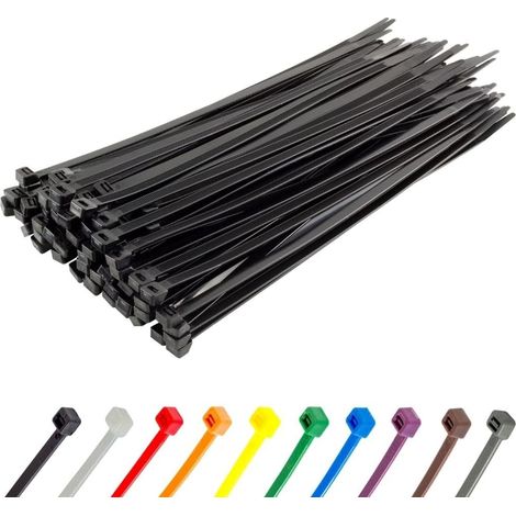 Colliers de serrage noirs longs et résistants, 300 mm x 7,6 mm, lot de 100, en plastique, avec mécanisme autobloquant sécurisé, pour la maison et le jardin.