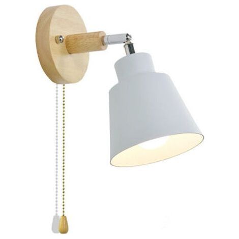 RHG Wandleuchte mit Zugkettenschalter, 350° frei drehbar, Retro-moderne Nachttischlampe, Wandleuchte aus Holz, E27-Fassung für den Innenbereich, geeignet für Wohn- und Schlafzimmer (Esche) (1/5)