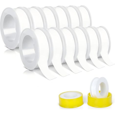 12 Rouleaux Ruban PTFE d'Étanchéité pour Filetage 15 m x 15 mm, Ruban Téflon pour Conduites d'Eau, Conduites de Gaz, Cuisine et Applications Industrielles, Blanc (1/5)