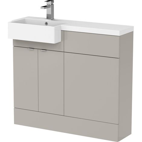 Alrewas Contemporary 2 Door Left-Hand Floor Standing Combination Unit with Basin, Pebble Grey, 1000mm