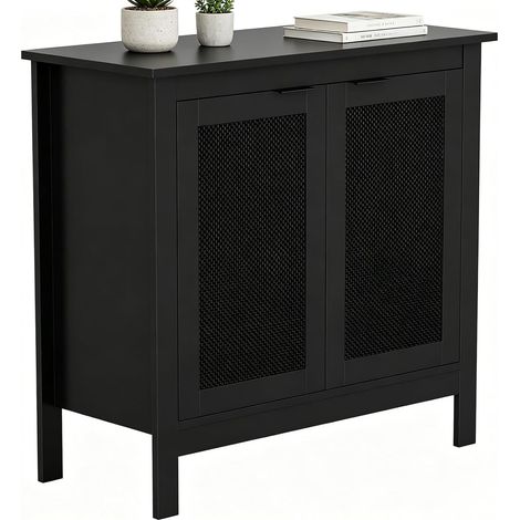 Meuble de Rangement en Rotin Buffet Cuisine Bois et Noir pour Salon (1/5)