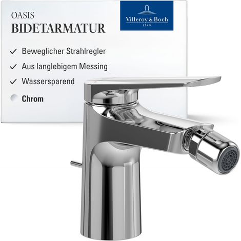 Villeroy & Boch Oasis Einhebel-Bidetarmatur, Bidet Wasserhahn mit Zugstange und Keramikkartusche, Bidetmischer wassersparend, Auslauf Höhe 73mm, rund, Chrom (1/5)