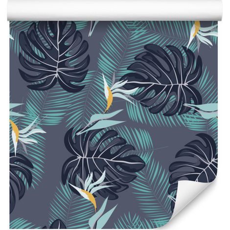 Papel pintado de flores y hojas tropicales para salón y dormitorio, 50x1000 cm. (1/5)