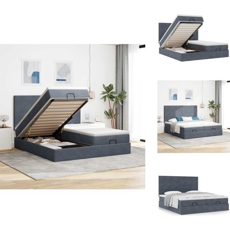 Cadre de lit ottoman avec matelas gris foncé 160x200cm velours - Lit Ottoman - Lits Ottomans - Cadre De Lit - Cadre De Lit Avec Rangement (1/5)