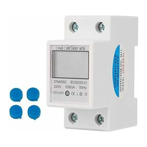 Contatore elettrico digitale 220V 5 (80)A, monofase a 2 fili, per guida DIN, contatore di energia digitale, contatore elettrico a 2 pin per guida DIN, contatore elettronico di kWh, 1 pz (1/5)