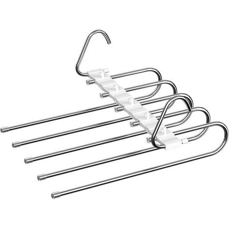 Cintre Pantalon Multiple Blanc, 2 Pièces Cintres Pantalons Cintre Gain de Place,Multi Cintre Magique Rangement, Acier Inoxydable Multifonction Pliable Antidérapant Porte Jeans (1/4)