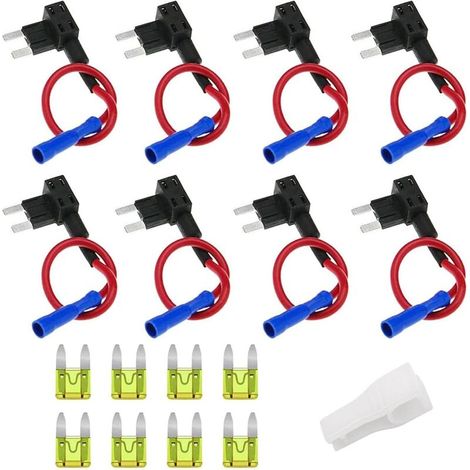 8 Pcs 12V pour voiture, Adaptateur de fusible plat ACS Petit distributeur de fusibles enfichables pour voiture Add-A Circuit Porte-fusibles plat avec fusible 20A