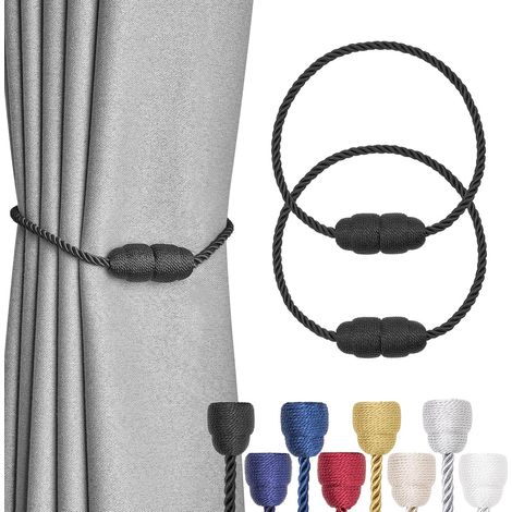 Set mit 2 handgewebten magnetischen Raffhaltern aus Seil – elegant und dekorativ – für Zuhause und Büro – Schwarz