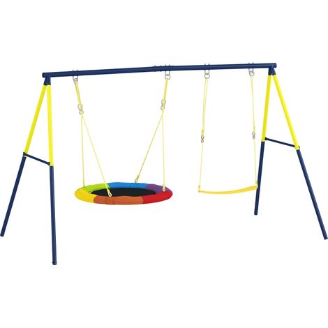 Portique avec balançoire nid, balançoire à sangles et corde réglable pour les enfants de 3 à 8 ans, 265 x 160 x 178 cm, multicolore