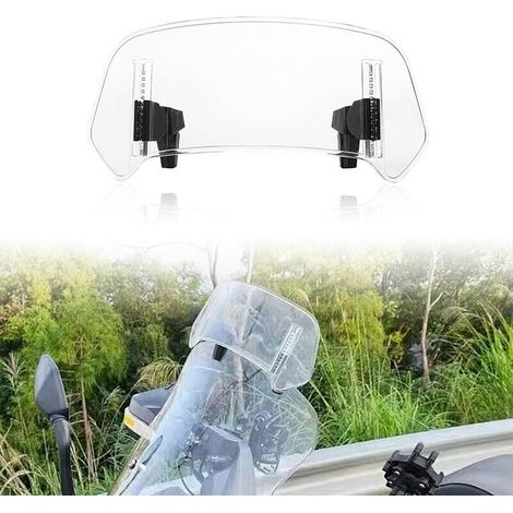 [NUNCA USADO] Extensión de parabrisas de motocicleta, deflector de parabrisas ajustable con clip, adecuado para la mayoría de las motocicletas todoterreno con parabrisas. (1/4)