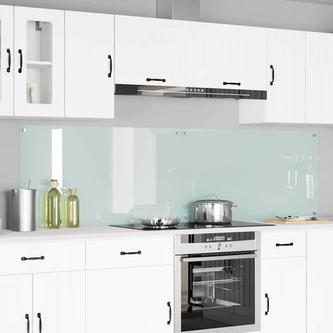 Protection de cuisine 2 pcs-Dosseret de cuisine-Fond de hotte-Crédence de cuisine Blanc 110 x 60 cm verre trempé (1/5)