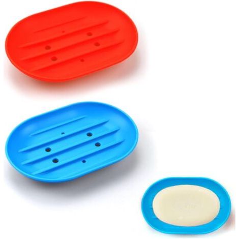 2 x porte-savon antidérapants pour la douche, la salle de bain, la cuisine, porte-savon pour garder le savon sec et propre (rouge bleu)