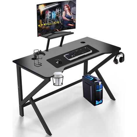 Hofuton Bureau Gaming Ergonomique,Table d'ordinateur, Grand Bureau de Jeu avec Panier à Boissons et Crochet Pour Casque, Adapté au Bureau Maison, 100x55x74cm (1/5)