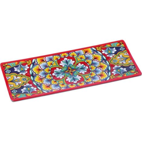 Regalo Italiano Vassoio Rettangolare Rian in Melamina 27 x 11 Cm H 2 Cm Rosso Blu