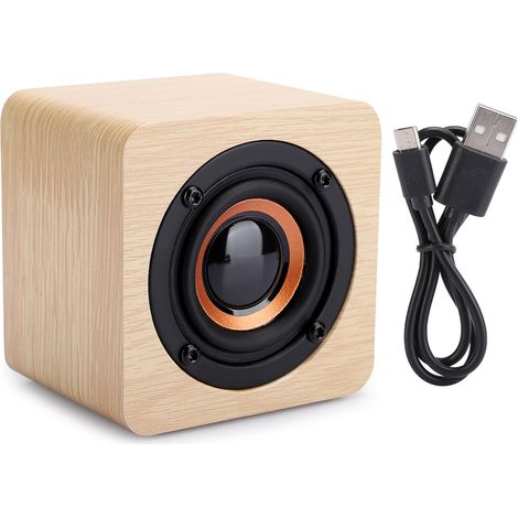 Kleiner, tragbarer Bluetooth-Lautsprecher aus Holz in Gelb (Mini) mit USB-Ladefunktion (1/5)