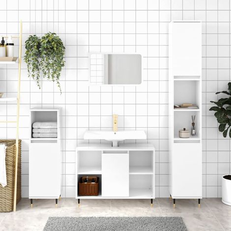 Armoire de salle de bain,Meuble de salle de bain blanc brillant 80x33x60 cm CFW250732 (1/5)