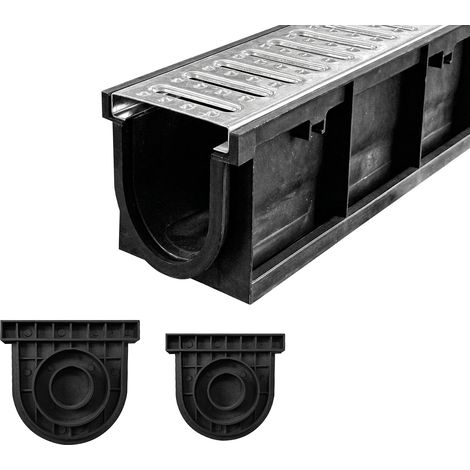Lot de 1:1000x155x140mm Caniveau extérieur en PEHD avec Grille en Acier galvanisé, A15 caniveau terrasse en PEHD avec Grille en Acier galvanisé, 1m, pour allée, Jardin, Garage, Cour (1/5)
