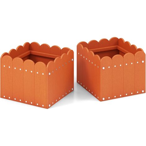 Set di 2 cassette fioriere quadrate con aperture di drenaggio, Vaso per piante HDPE resistente alle intemperie Arancione (1/4)