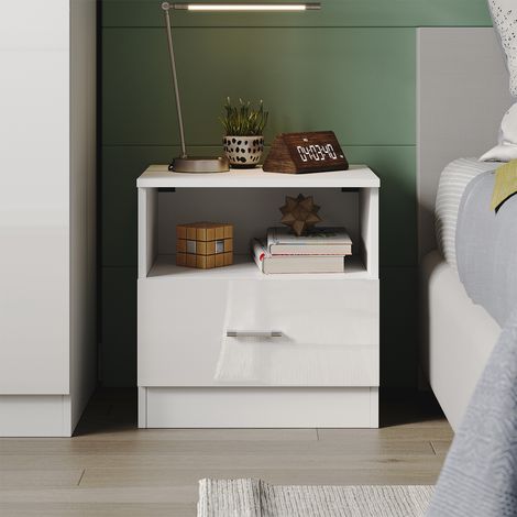 SONNI LED Commode Blanc Laqué Meuble de Chambre 450x350x465mm (1/5)
