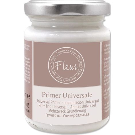 FLEUR DESIGNER'S PAINT  Fondo Aggrappante Acrilico, Adatto per Superfici non Assorbenti, Fleur Primer P02, Universale, Colore Bianco, Made in Italy, Formato 130 ml (1/4)