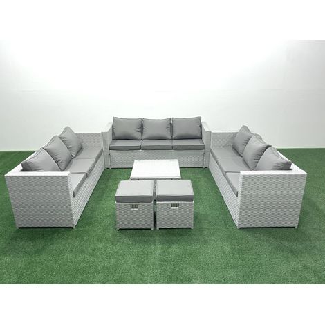 Fimous Ensemble de meubles de jardin en rotin 11 places avec Canapé 2 Petits tabourets Gris clair mixte (1/4)