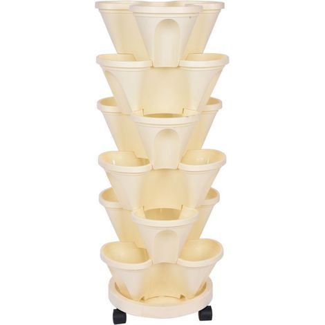 Vaso da fiori a 3 petali (bianco naturale) - 6 vasi + vassoio universale con ruote per giardinaggio su balcone (1/4)
