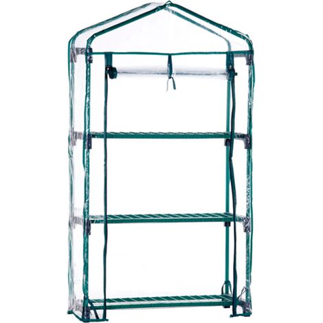 Gewächshaus PVC/Stahl Gardiun Leaf I 3 Regale 69x49x130 cm Grün mit Reißverschlusstür