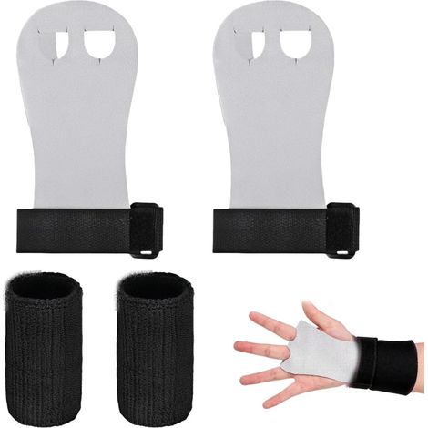 1 Paar Leder Griffpads Kinder für Gymnastik & Training, Gymnastikhandschuhe mit Handgelenk Bandagen für Jungen & Mädchen, Atmungsaktive Handgriffe für Reck & Barren (M, Schwarz Weiß) (1/5)