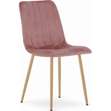 Sedia LAVA in velluto rosa con gambe effetto legno (1/5)