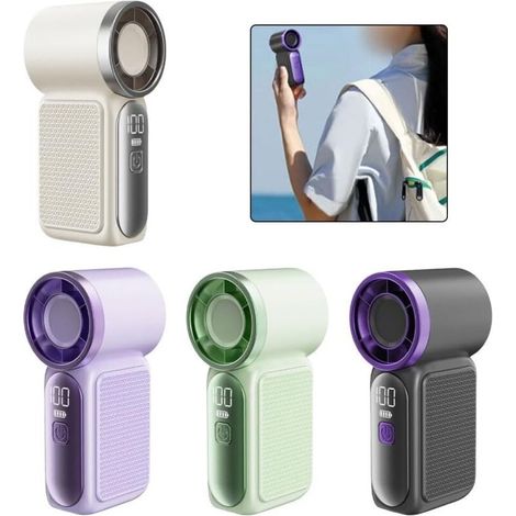 Ventilateur Portable USB – Turbo 6 Vitesses, Écran LED, Batterie 3000 mAh, Vert, Extérieur et Voyage (1/5)