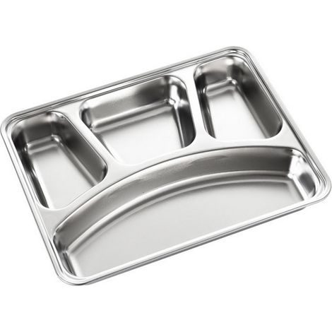 Assiette plate épaisse en acier inoxydable avec couvercle, compatible lave-vaisselle, grande capacité, 2/3/4/5/6 compartiments, ronde ou rectangulaire, idéale pour l'école.