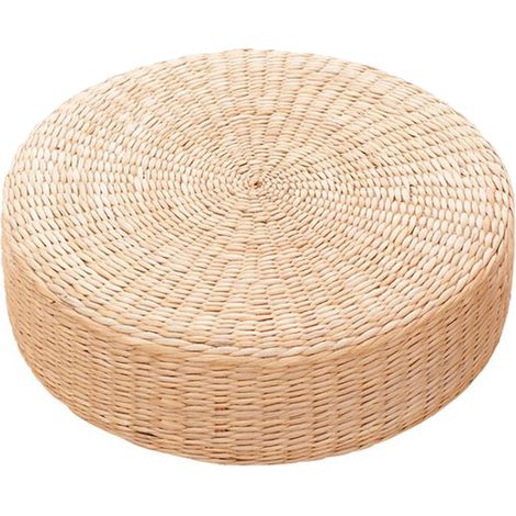 Coussin de sol en paille artisanal style japonais tatami rond matelas de siège rembourré pour salon extérieur 30x10cm (1/2)